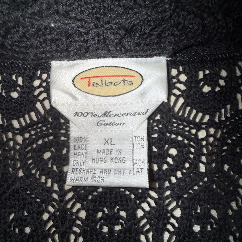 TALBOTS XL BLACK Crochet cottage romantic Cardigan Sweater whimsygoth EUC - Picture 10 of 11